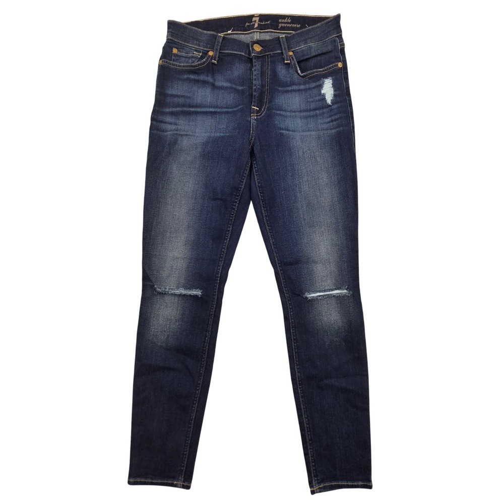 7 For All Mankind Ankle Gwenevere Skinny Jeans Dark Distressed Womens 28x28
